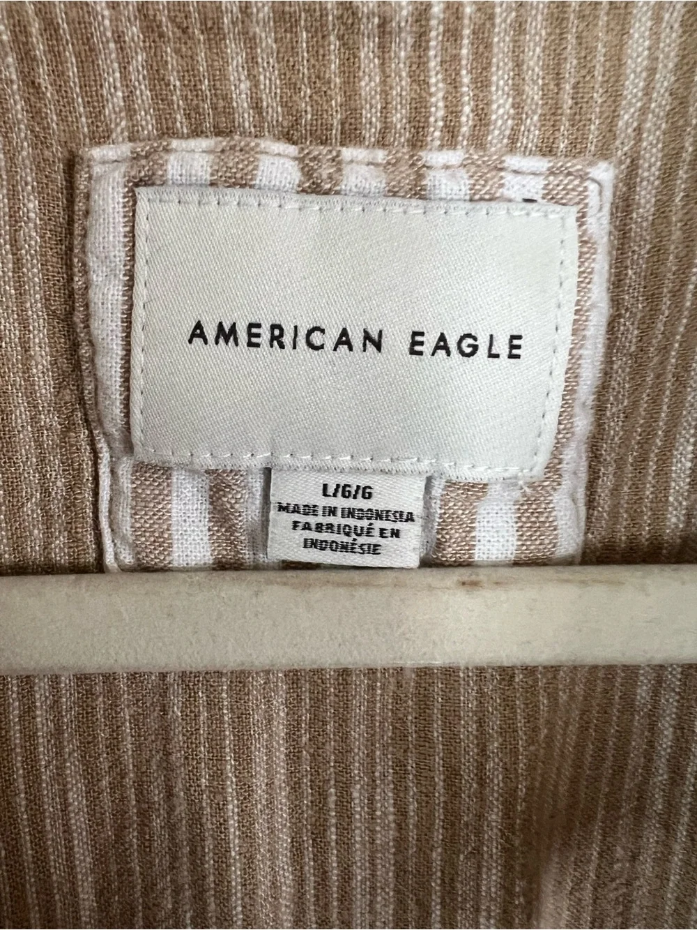 Oversized American Eagle Outfitters Two-Tone Beige Stripe Button-Up Shirt - Picture 6 of 12